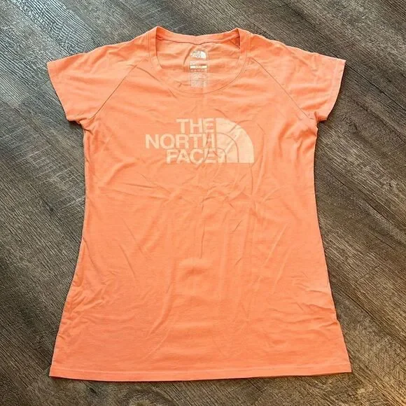 The North Face Women’s Coral Orange Slim Fit Logo Tee Shirt Size S EUC - Picture 2 of 5